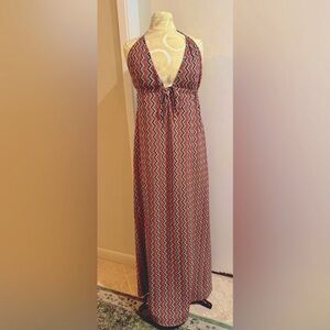 Karina Grimaldi Chevron Halter Knit Deep V Backless Lined Long Dress XS NWT